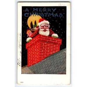 Vintage 1907 Santa Claus Moon Stars Christmas Postcard by Ullman Mfg Co